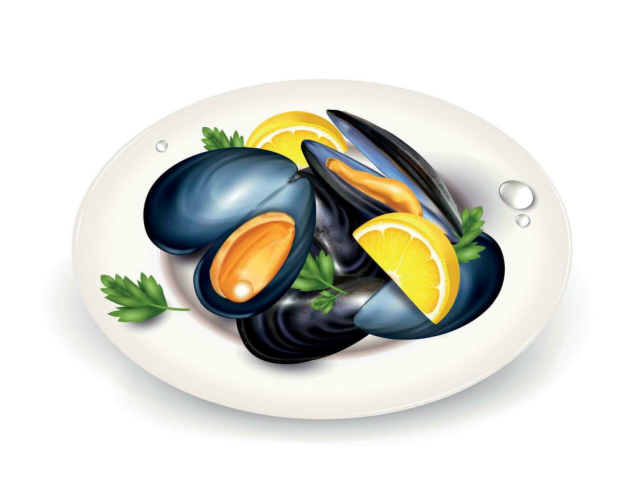 Mussels Served Meal Composition vector