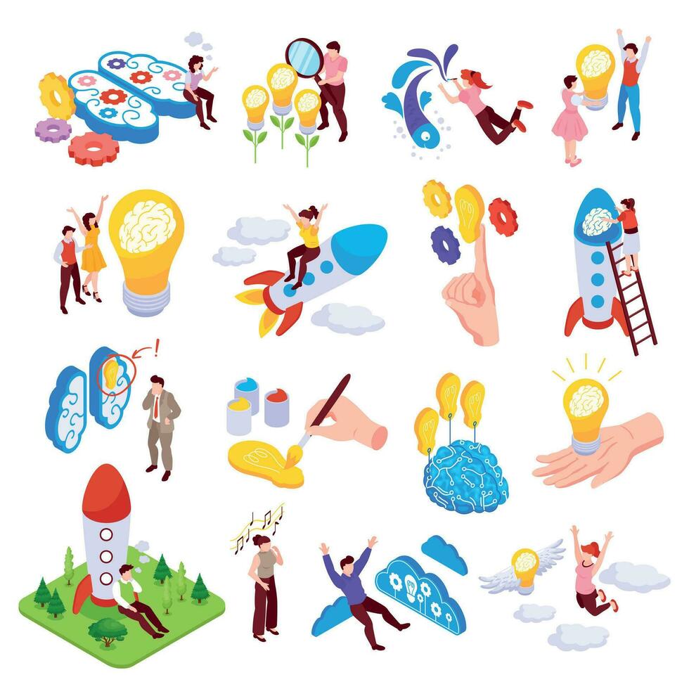 Creative Thinking Icons Set vector
