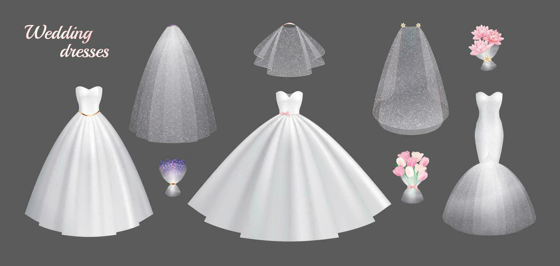 Wedding Dresses Realistic Set vector