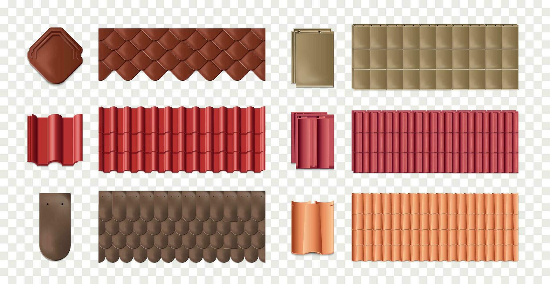 Realistic Isolated Tile Roof Icon Set vector