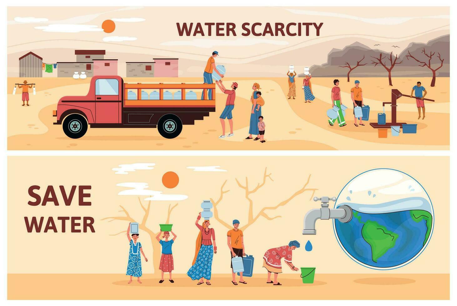 Save Water Horizontal Banners vector