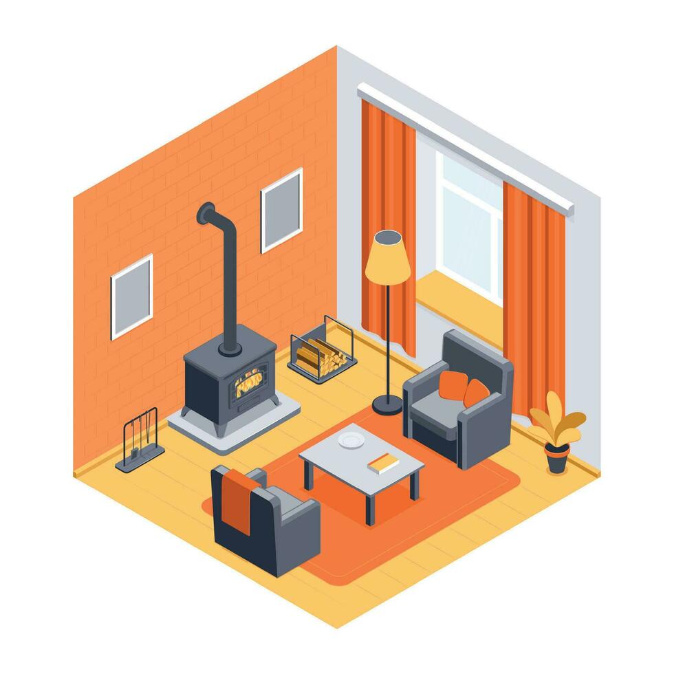 Home Fireplace Isometric Composition vector