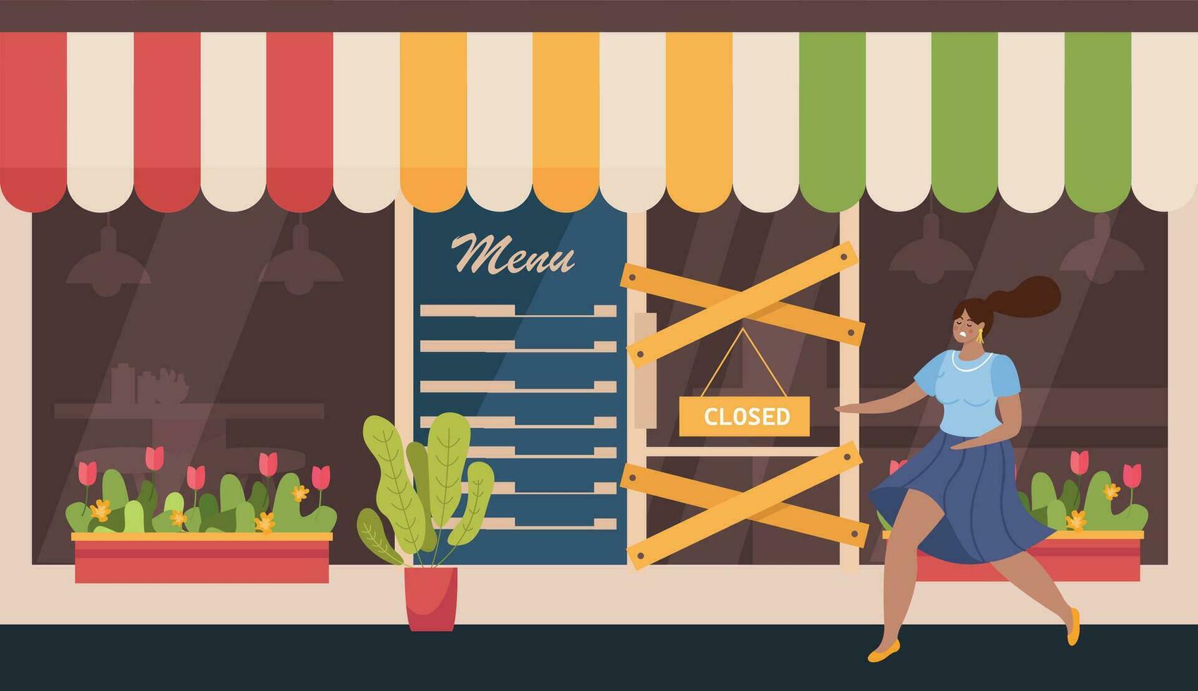 Closed Cafe Storefront Composition vector