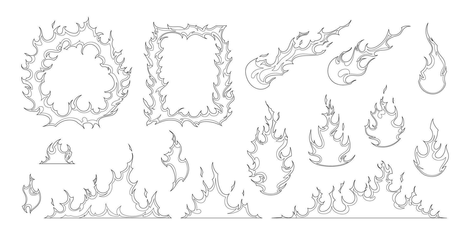 Fire Hand Drawn Set vector