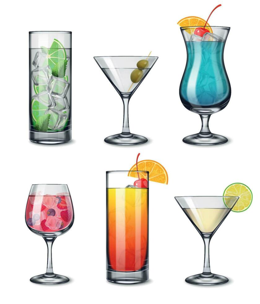 Alcohol Drinks Realistic Set vector