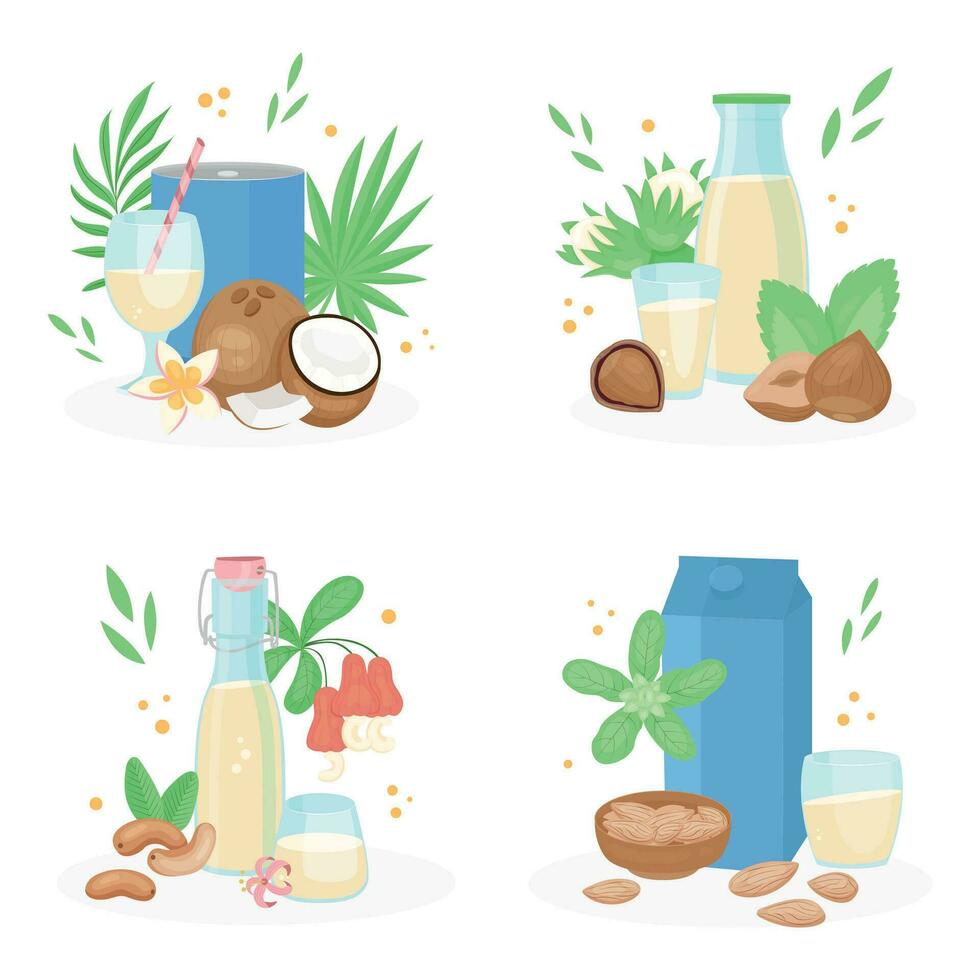 vegano Leche 2x2 conjunto vector