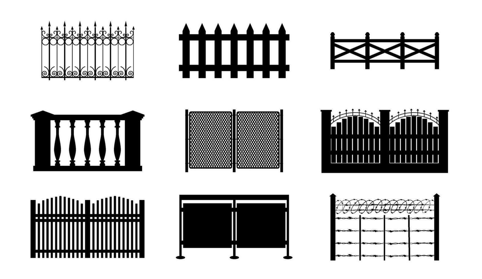 Fences Flat Monochrome Set vector