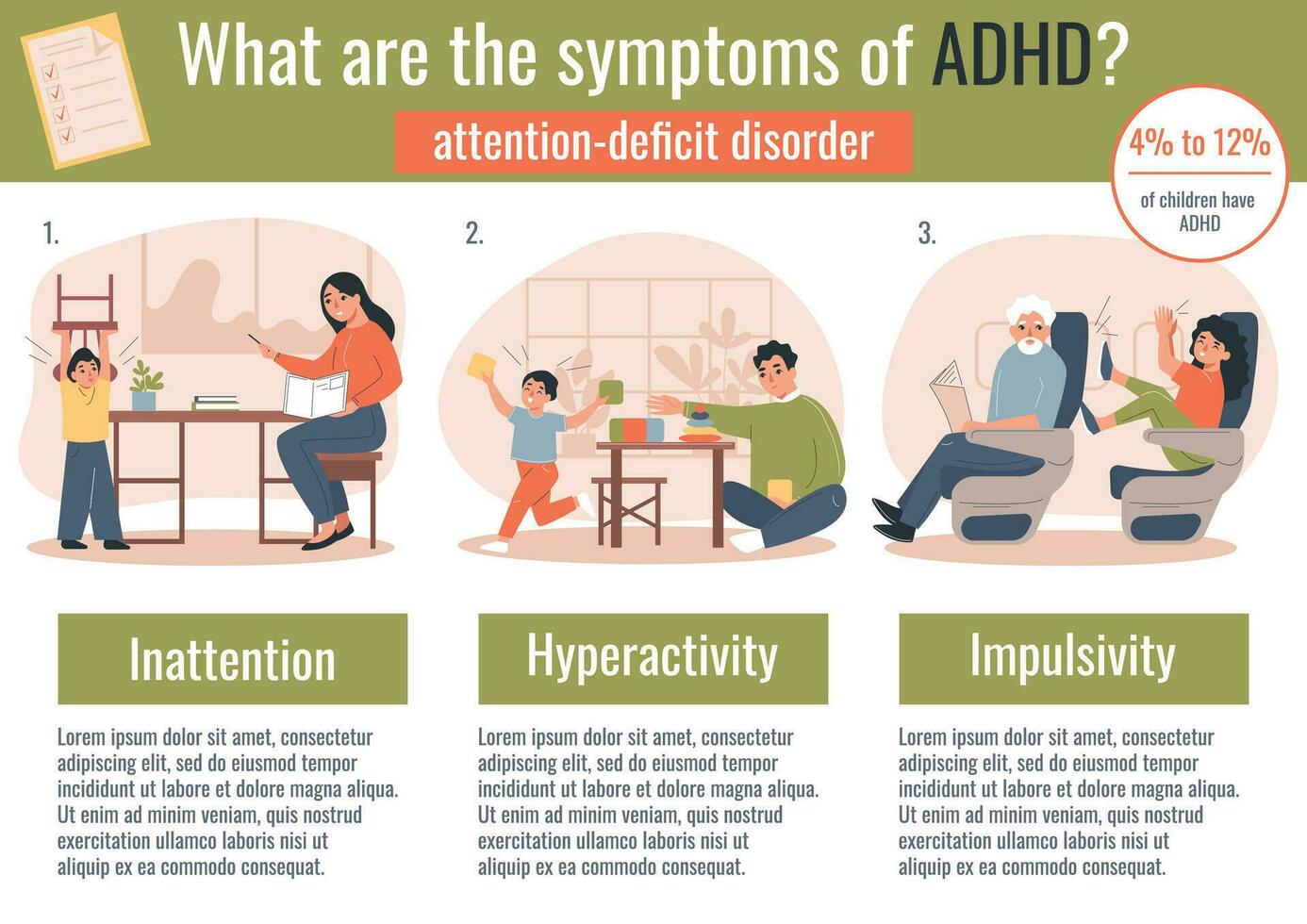 hiperactivo niño infografía conjunto vector