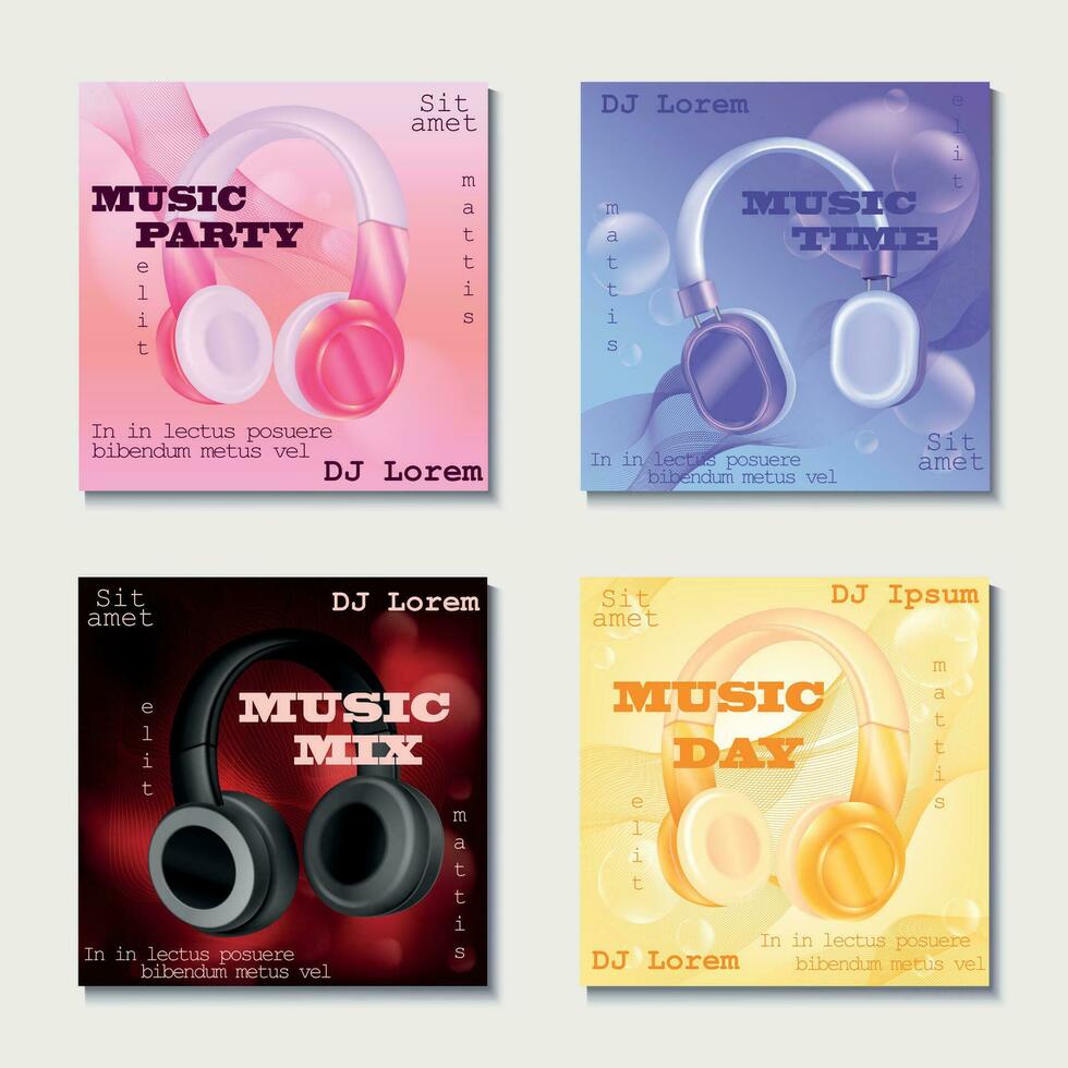 Music Time Realistic Posters Set vector