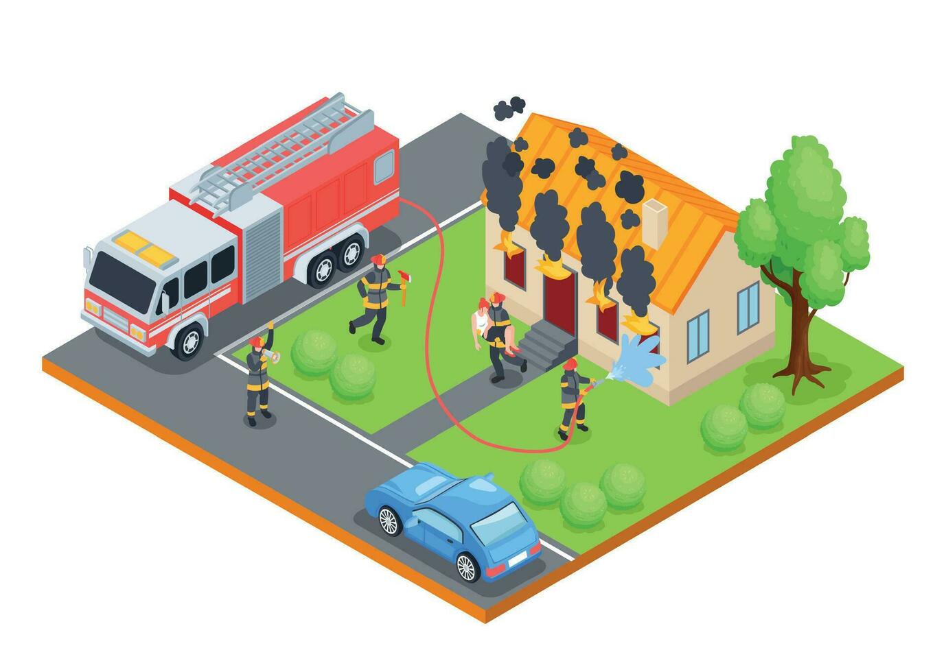 Isometric Fire Crew Composition vector