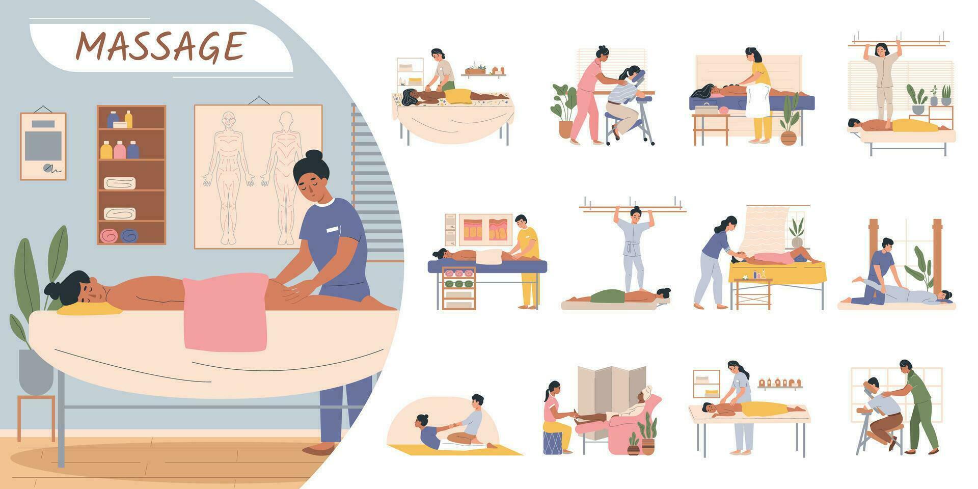 Massage Types Flat Set vector