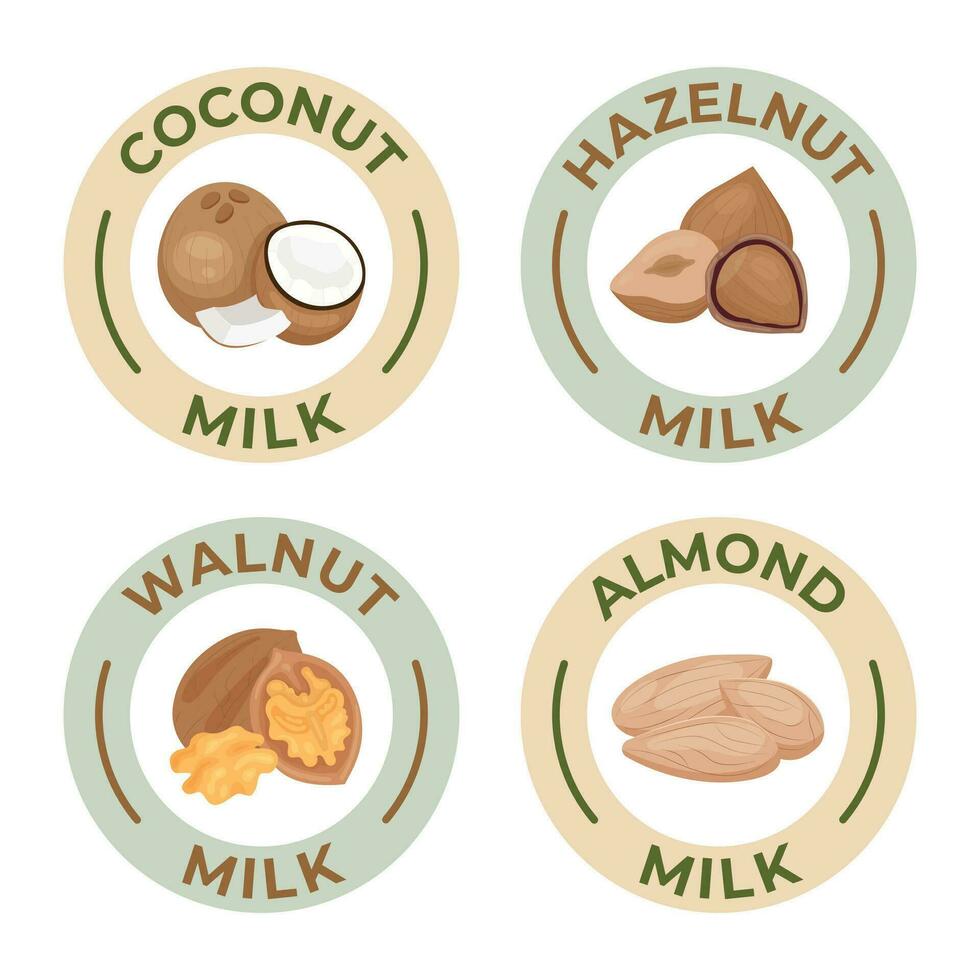 Vegan Milk Flat Labels vector
