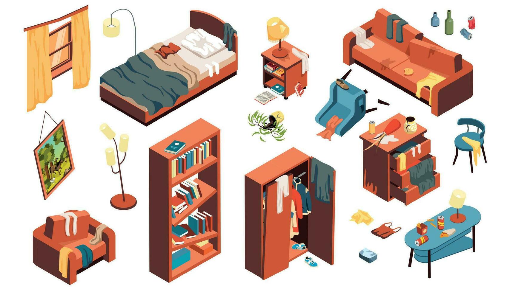 Damaged Furniture Isometric Set vector