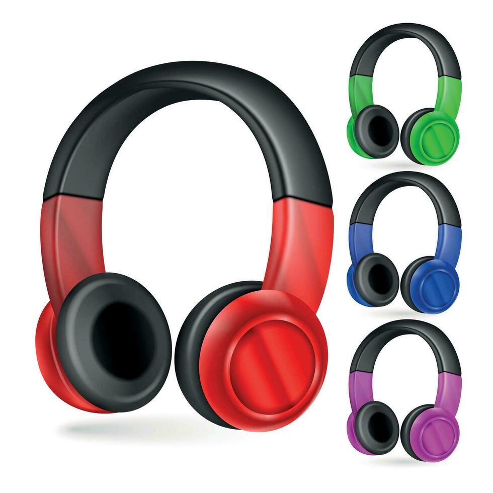 auriculares realista de colores conjunto vector