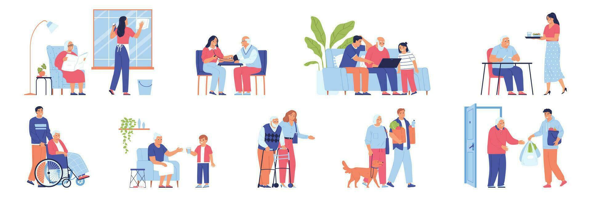 Elderly People Help Set vector