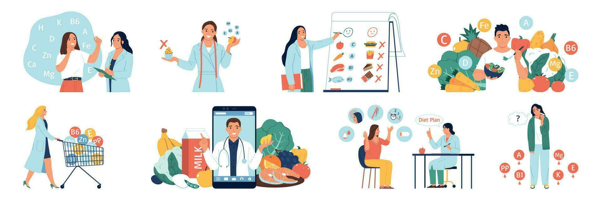 Nutritionist Flat Set vector