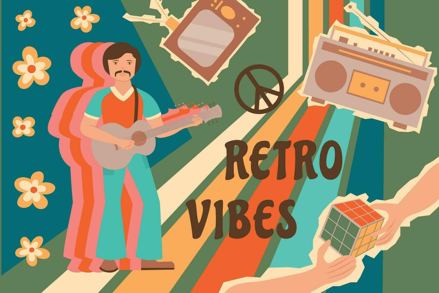 retro vibraciones plano collage vector