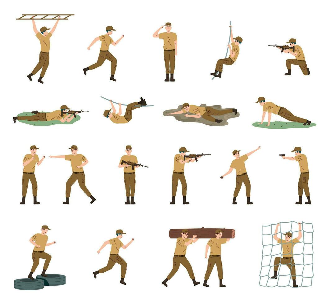 Military Training Flat Icon Set vector