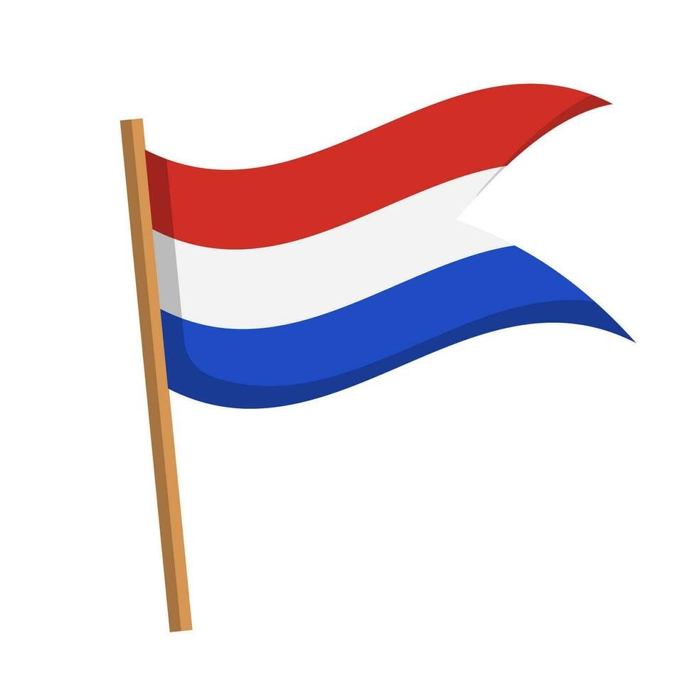Dutch flag icon with wooden pole. Netherlands flag. Vector. vector