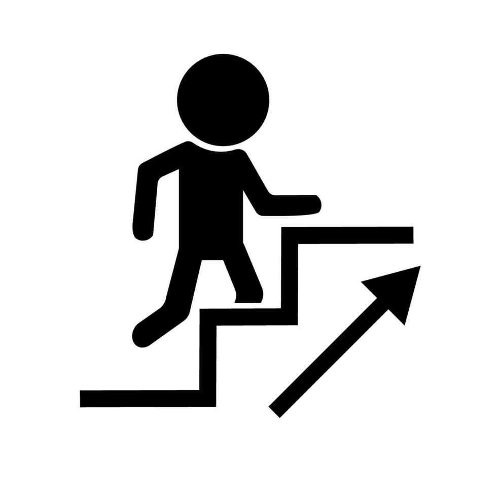 Person climbing stairs and arrow icon for direction of motion. Vector. vector