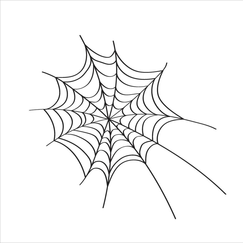 Vector outline illustration of a simple Halloween spider web, isolated object on the white background, clipart useful for halloween party decoration, hand drawn image