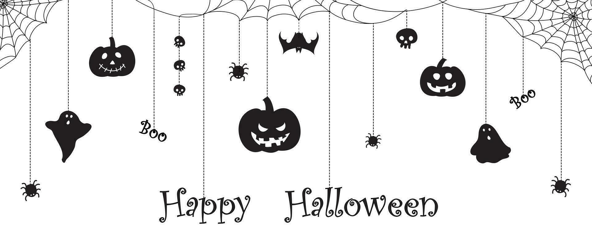 Happy Halloween background vector black and white illustration. Happy