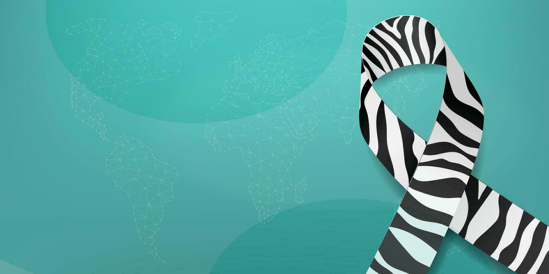 Carcinoid cancer awareness month concept. Banner template with zebra ribbon awareness and text. Vector illustration.