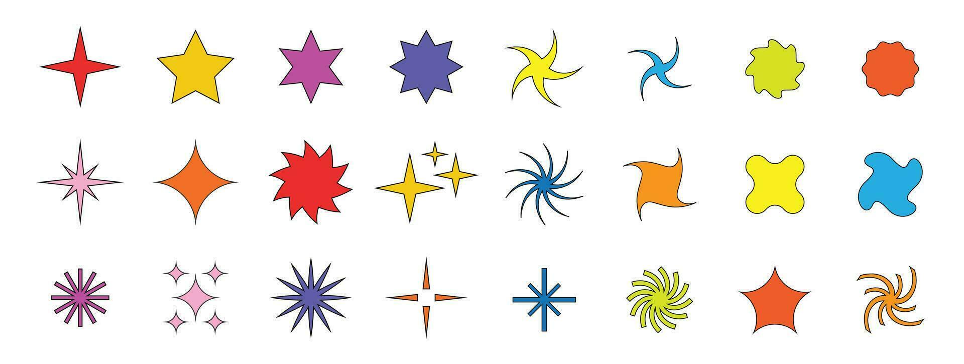 Colorful geometric star, sparkle symbol icon collection. Set of star, twinkle shape. Vector illustration