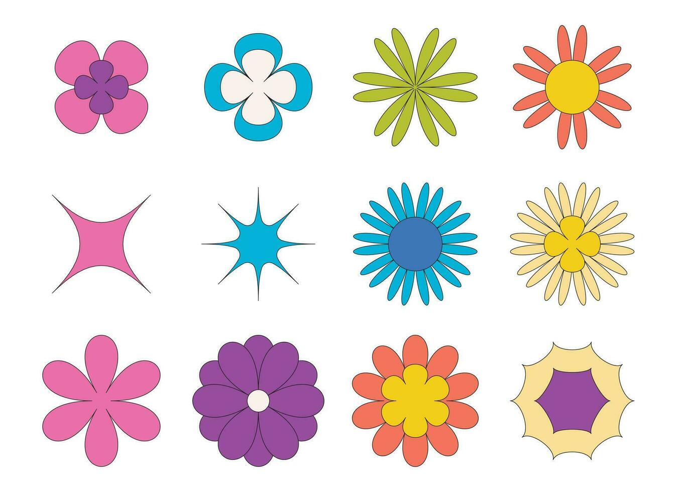 Colorful flowers flat simple on white background. Vector illustration
