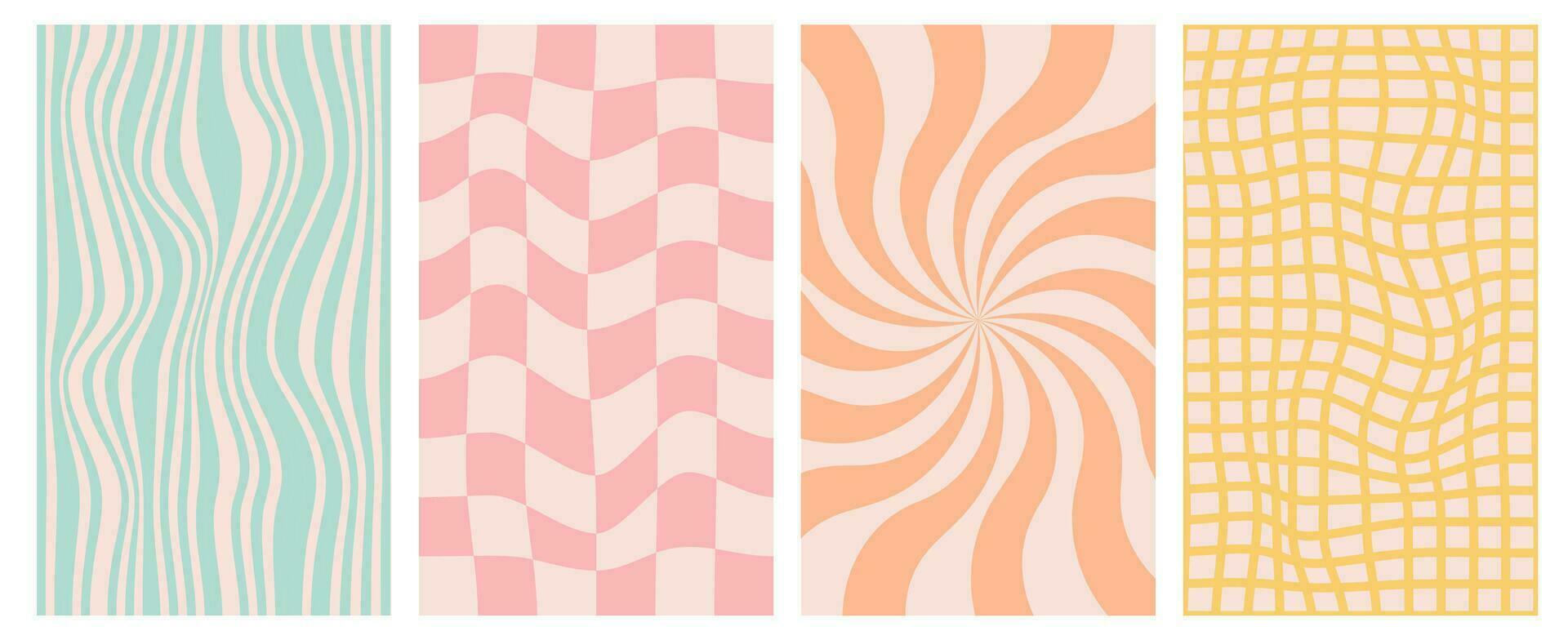 Y2k retro groovy background. Checkerboard abstract wavy poster design. Set of trendy 90s wallpapers. Aesthetic vector print.