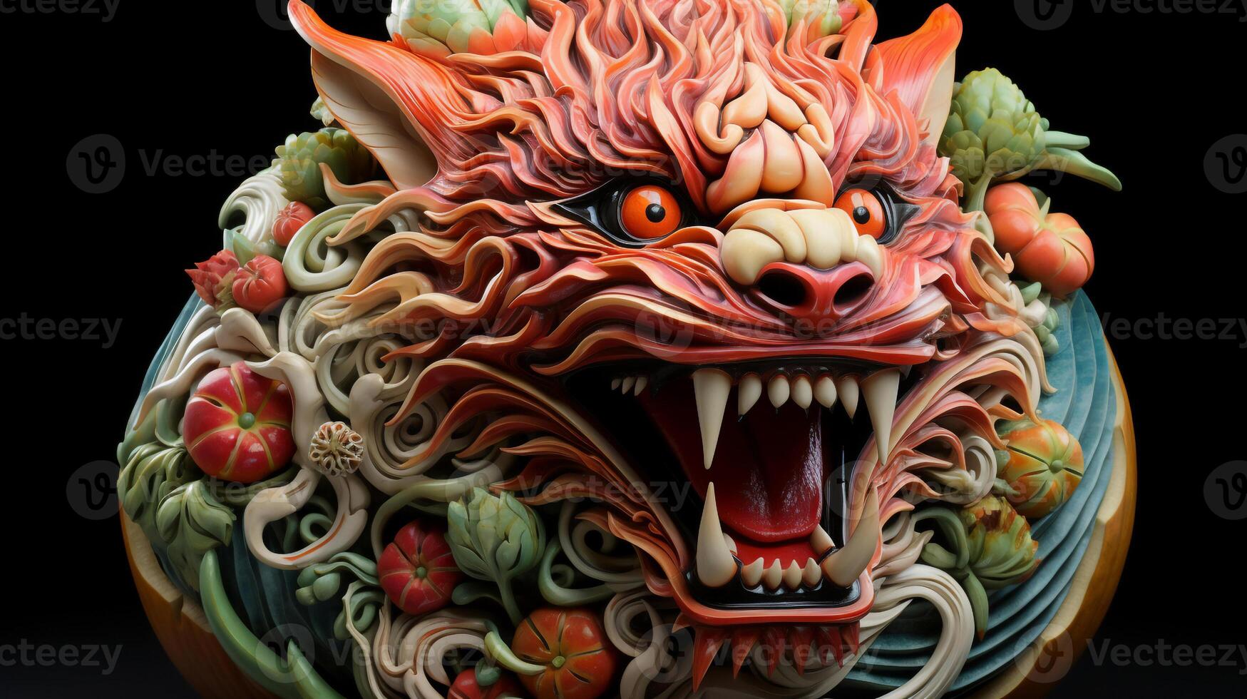 Chinese zodiac dragon ceramic carved. Fantasy Asian Art Celebration of Chinese new year 2024 ,Generative Ai photo