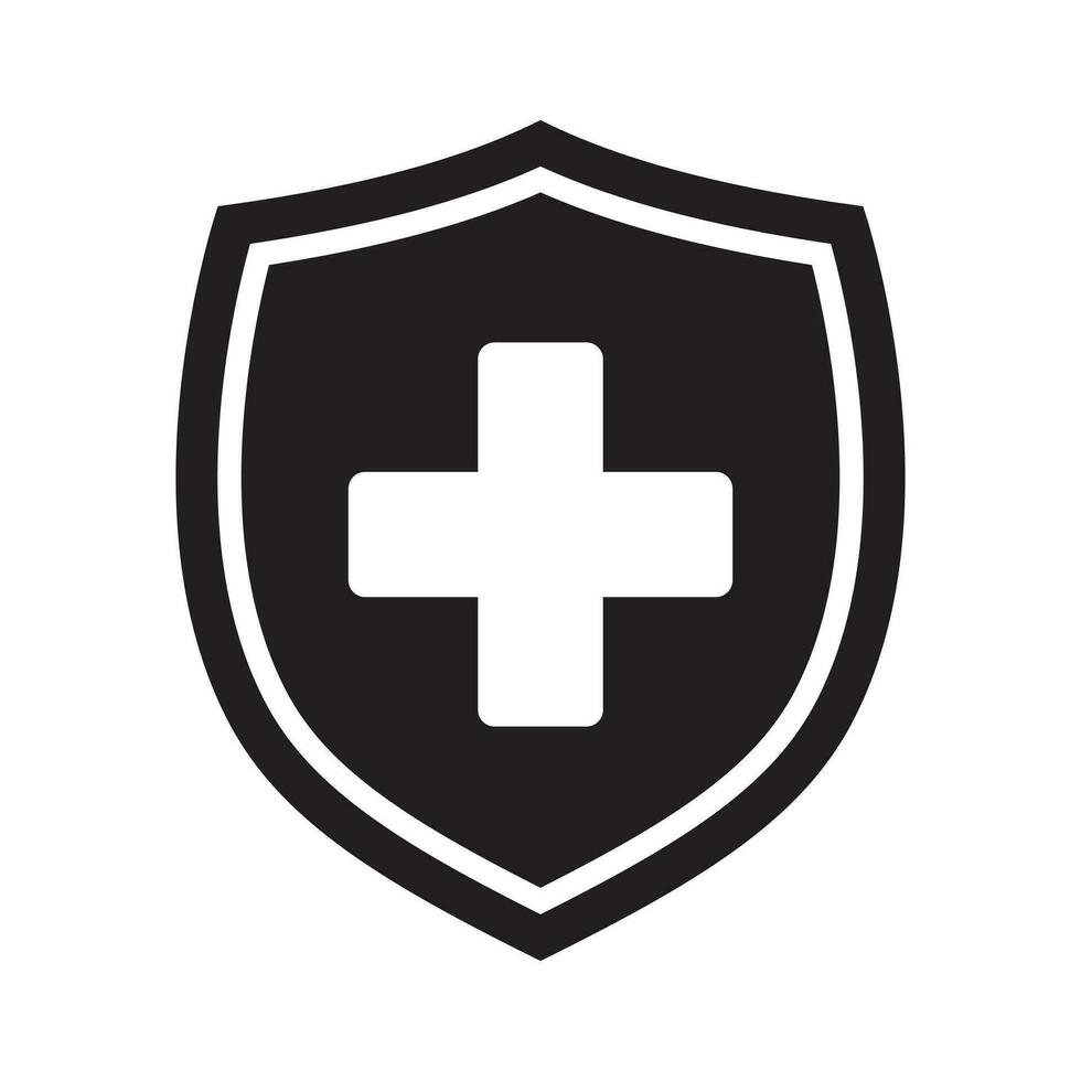 Immune system icon. Medical cross in the shield. Vector illustration.