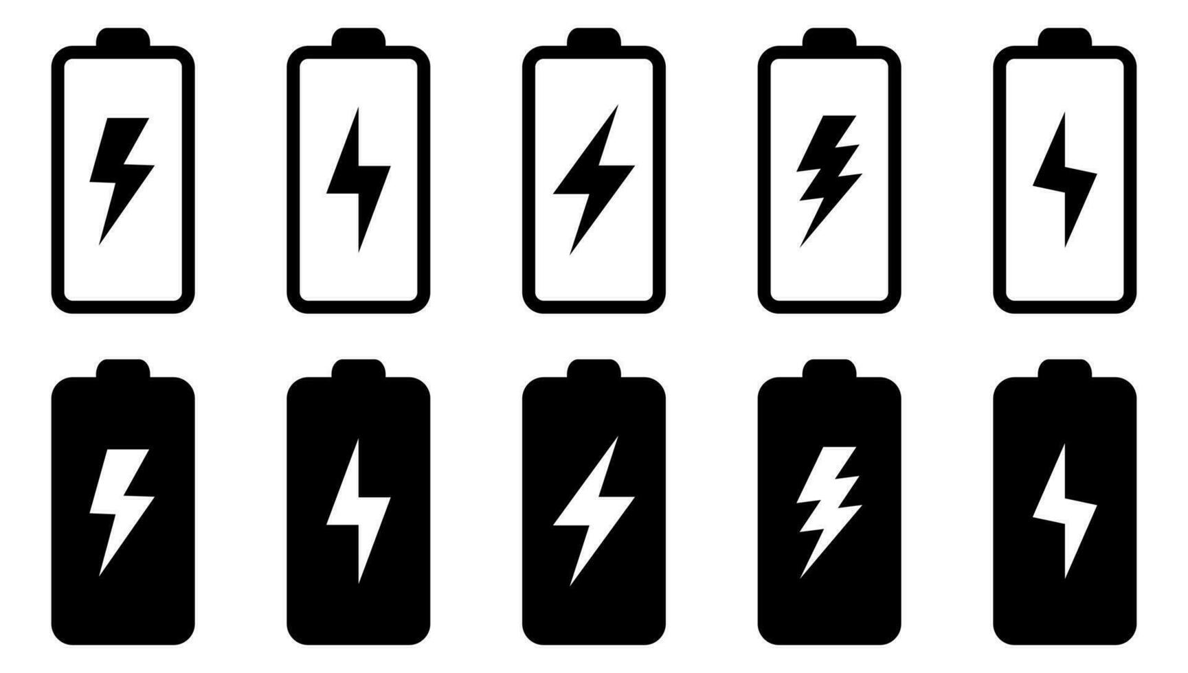 Battery icon with lightning bolt sign. Battery charging icon with