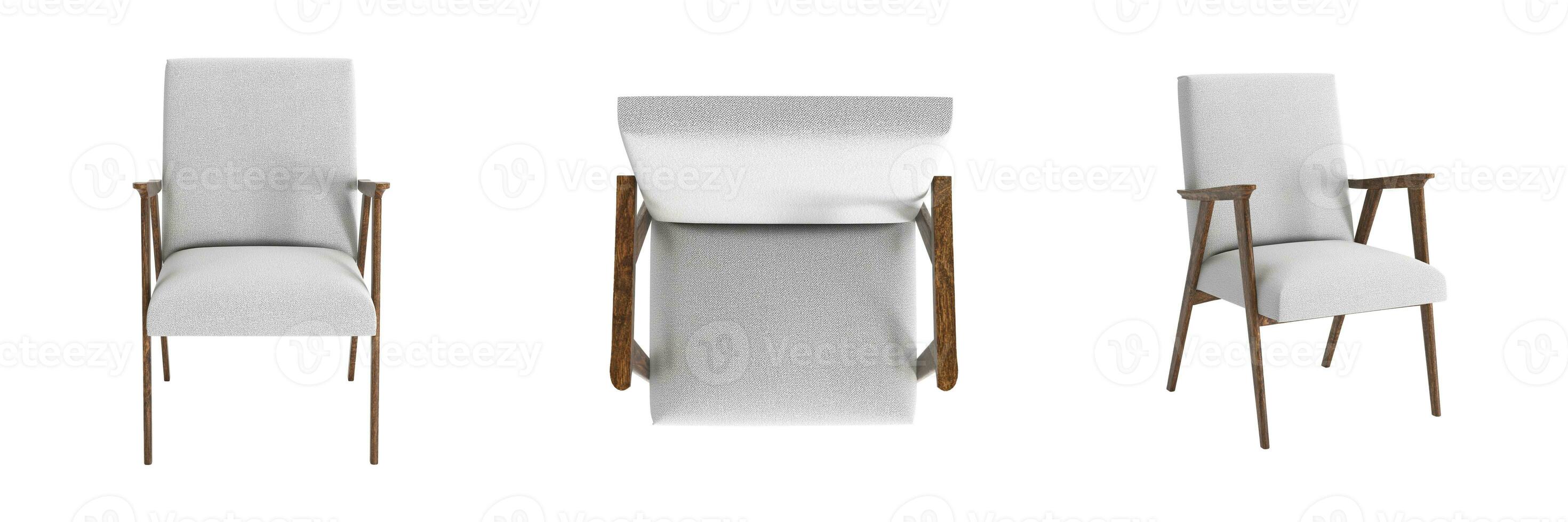 Chair in front side and top angles armchair set isolated on white background 3d render photo