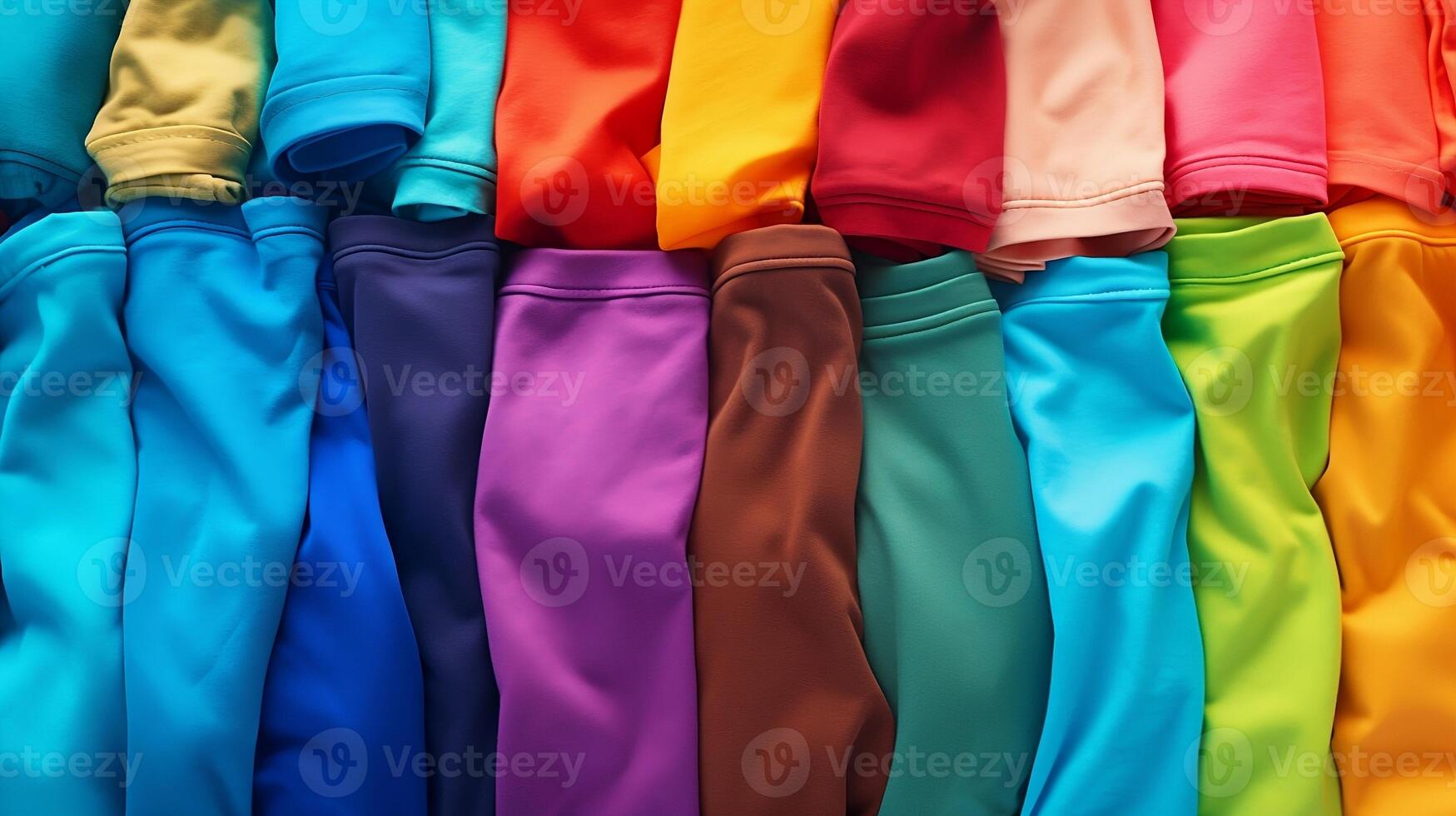 Stack of colorful t shirts with a clean background. photo