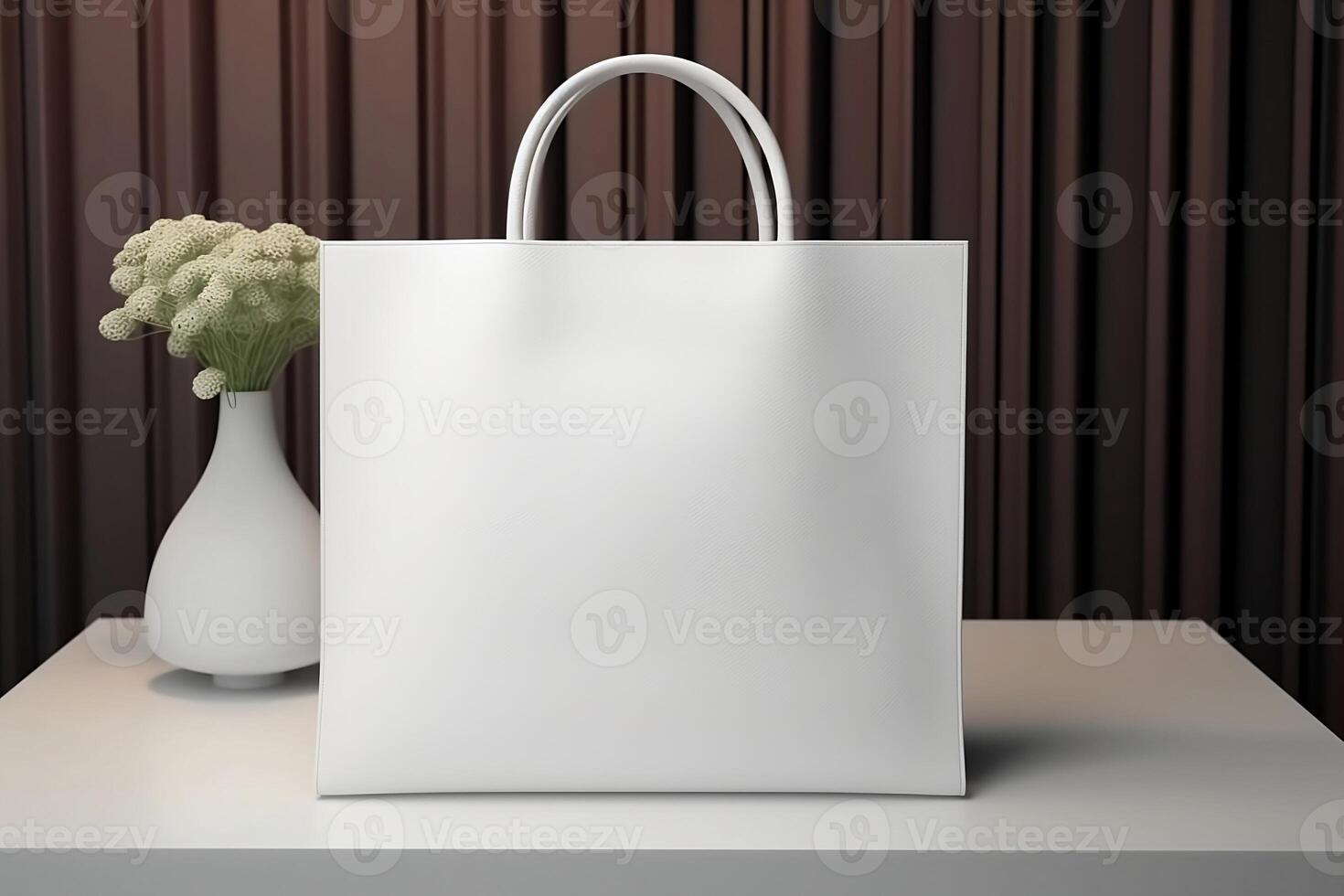 A mock-up of a white cloth bag is on the table. photo
