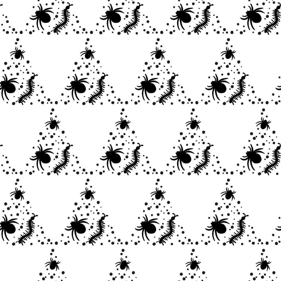 Halloween Seamless pattern in doodle style. Vector hand drawn holiday illustration. Line art sketch