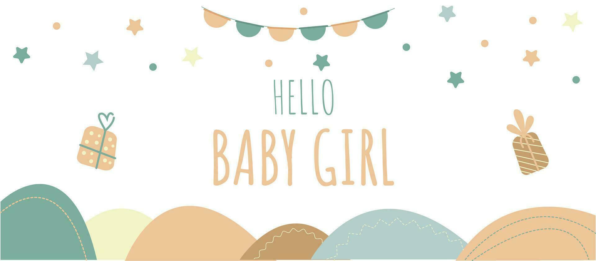 vector coloful banner Hello baby girl with pretty stars and decor