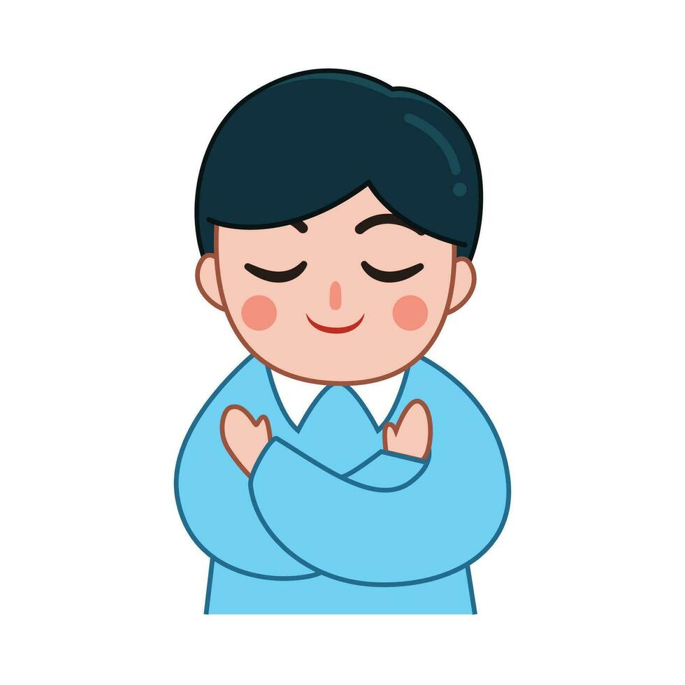 Love yourself and mental health concept. Girl and boy hugging herself or himself. Character design for cartoon, education, learning, poster vector