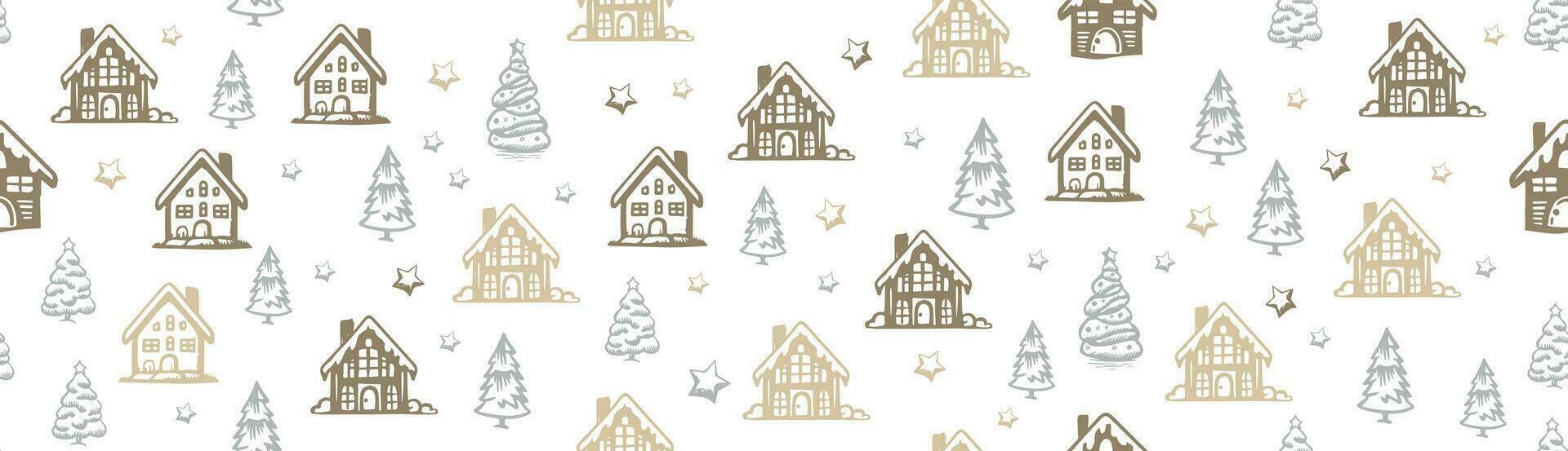 Christmas house and tree has drawn illustrations, vector. vector