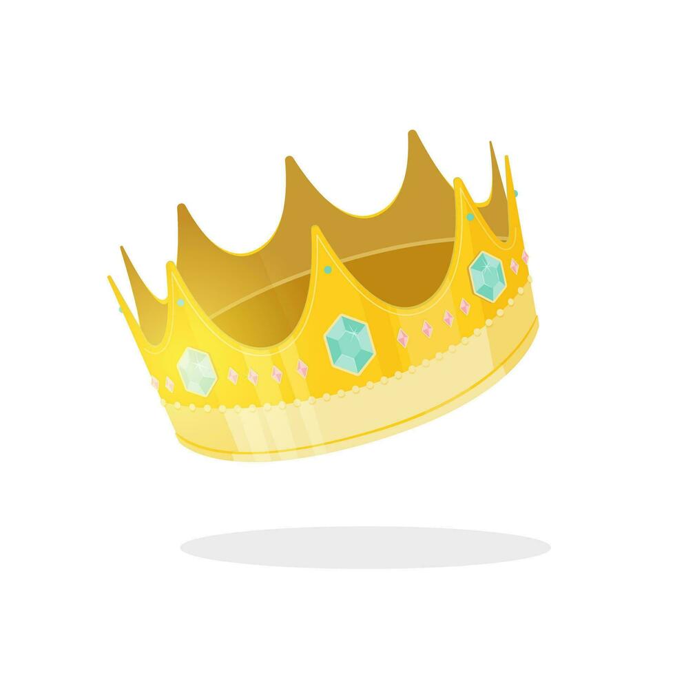 Golden crown jewel-encrusted. Vector cartoon illustration isolated on white background