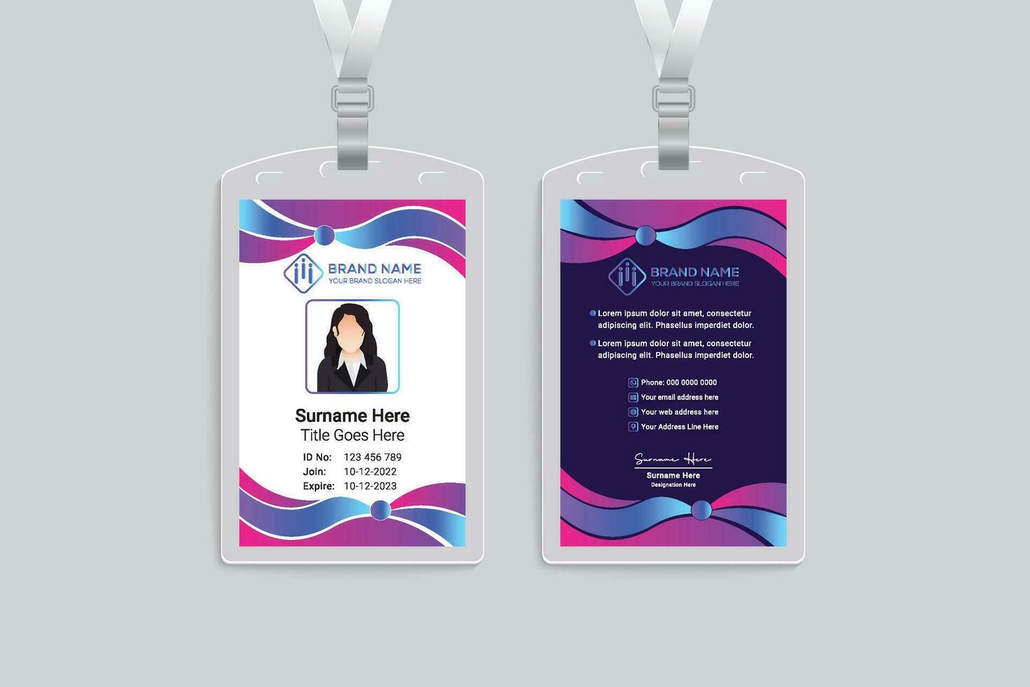 Gradient color id card template vector