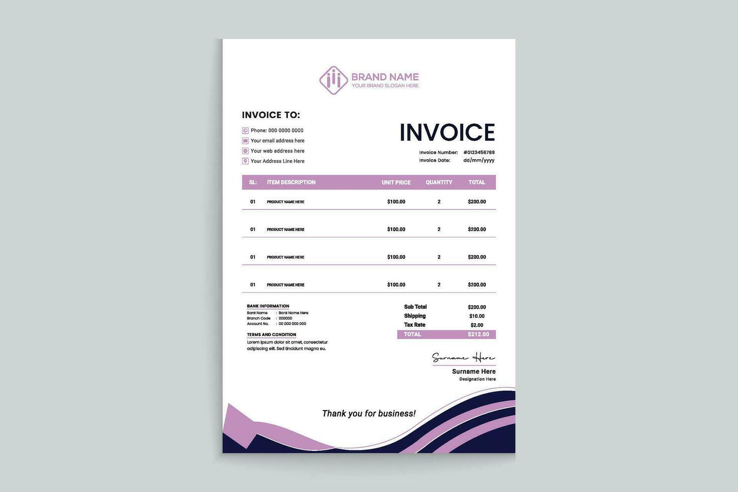 Corporate invoice template vector
