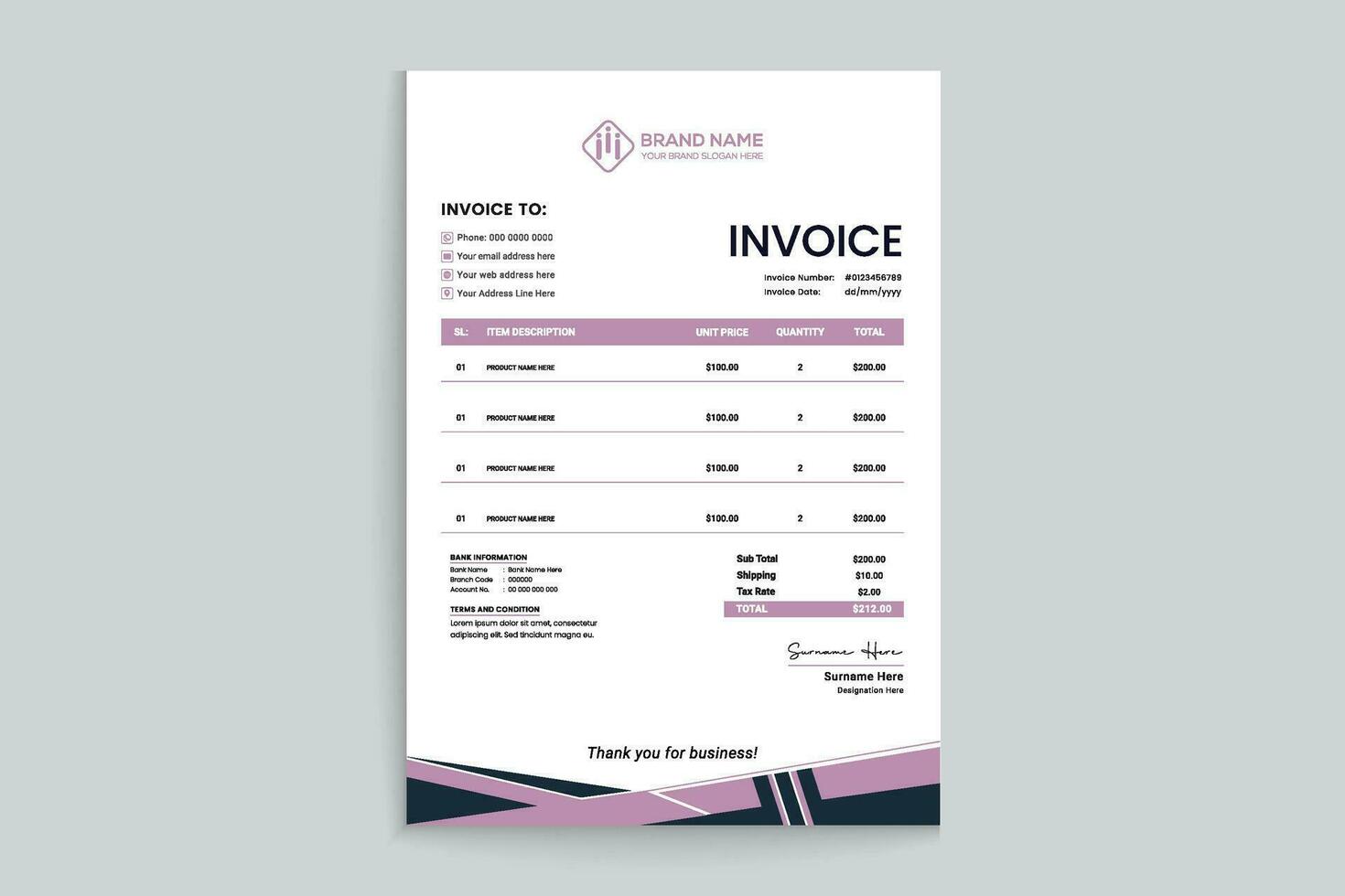Professional invoice mockup vector