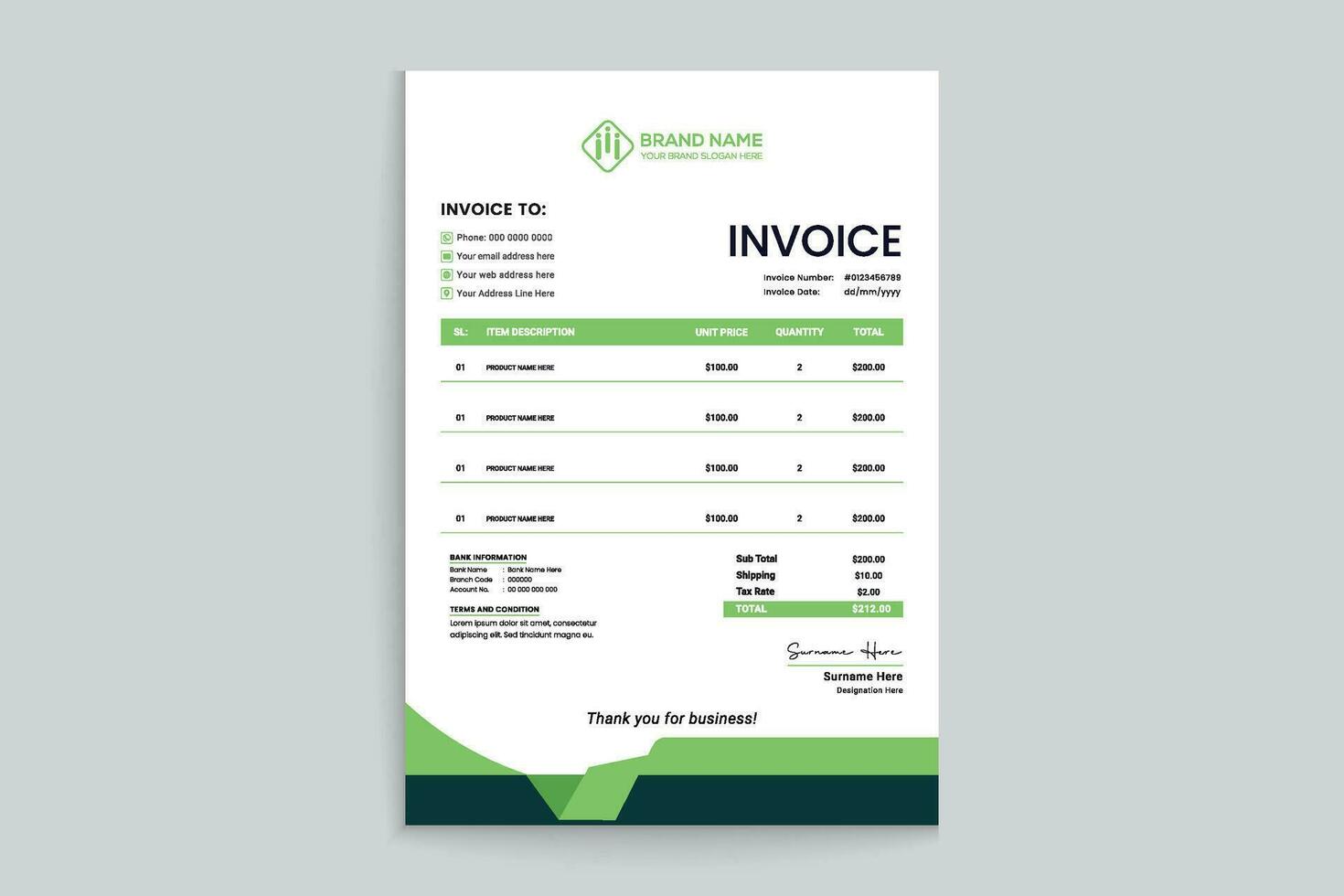 green shape invoice design vector