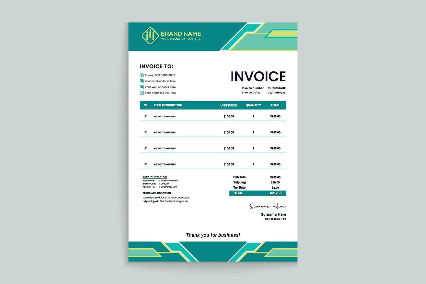 green shape invoice design vector