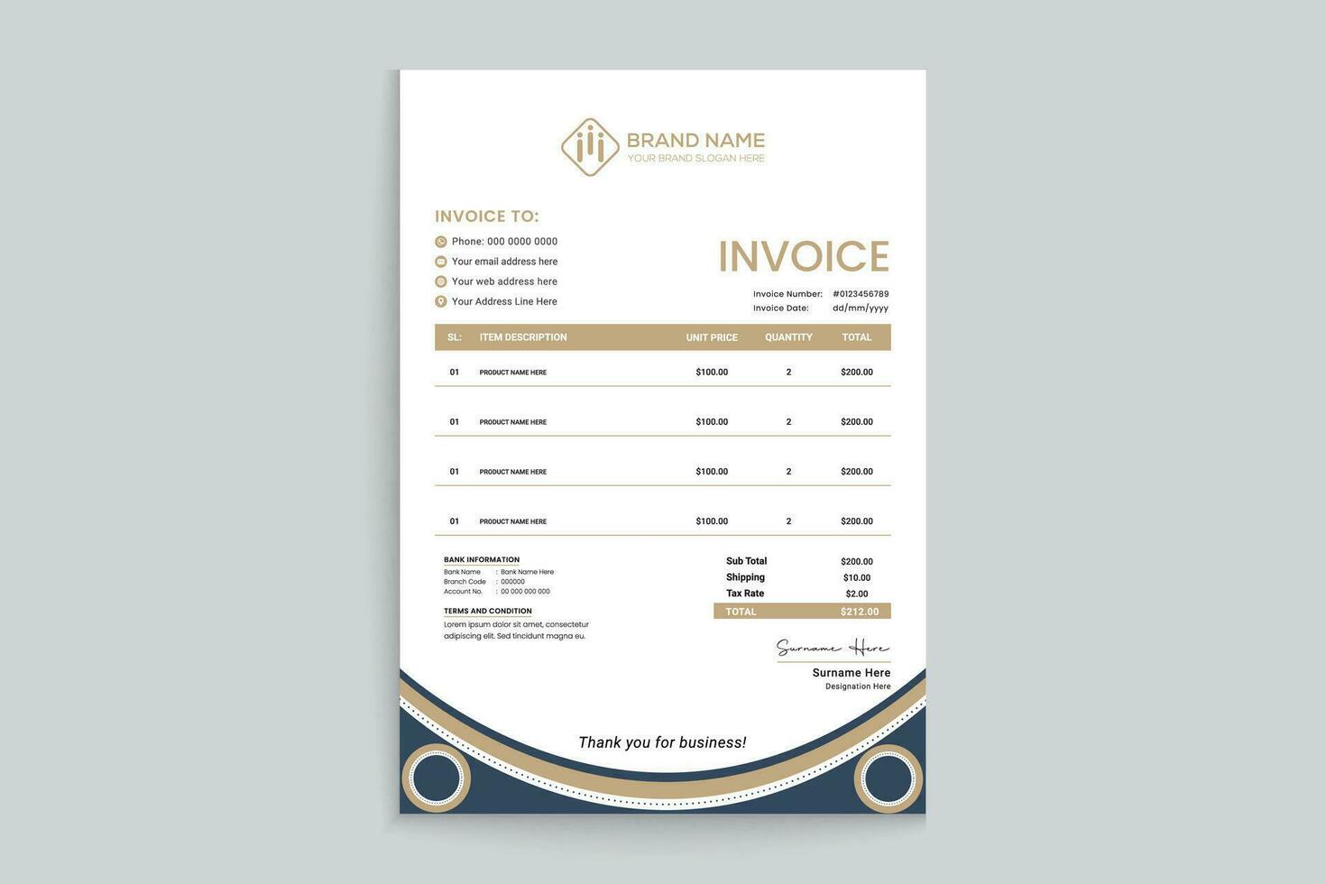 Clean minimal invoice design template vector