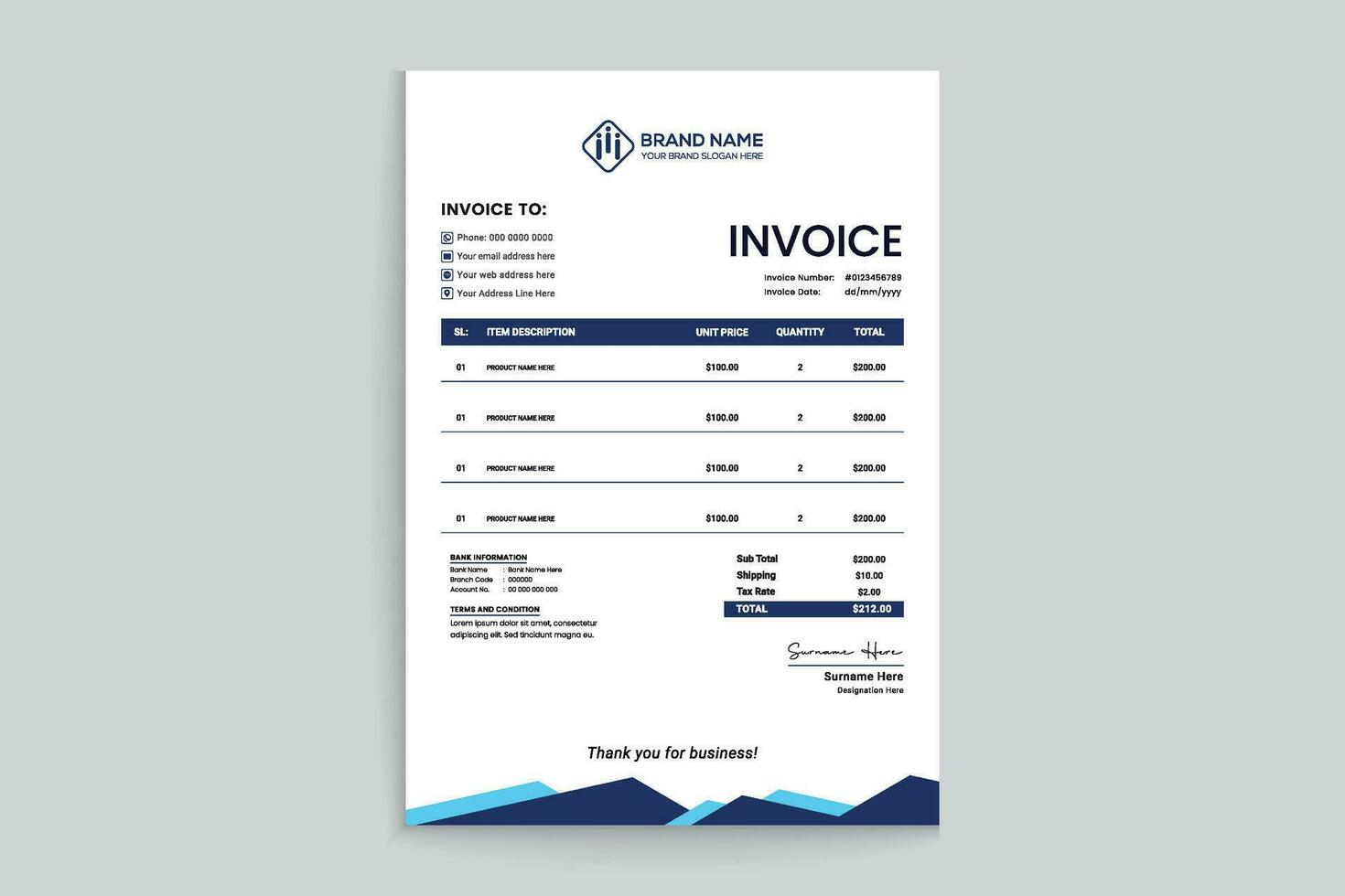 Corporate invoice template vector