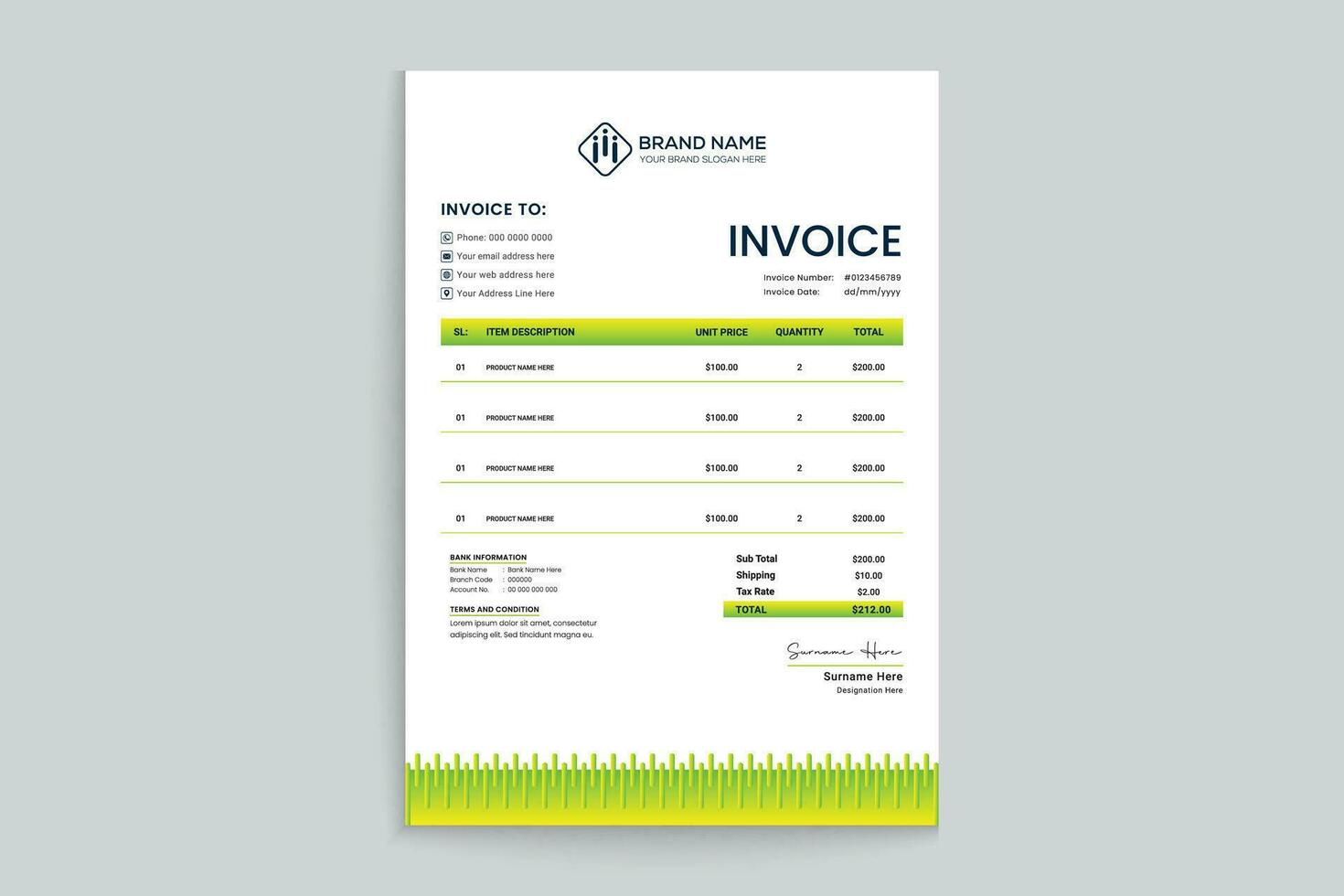 green shape invoice design vector