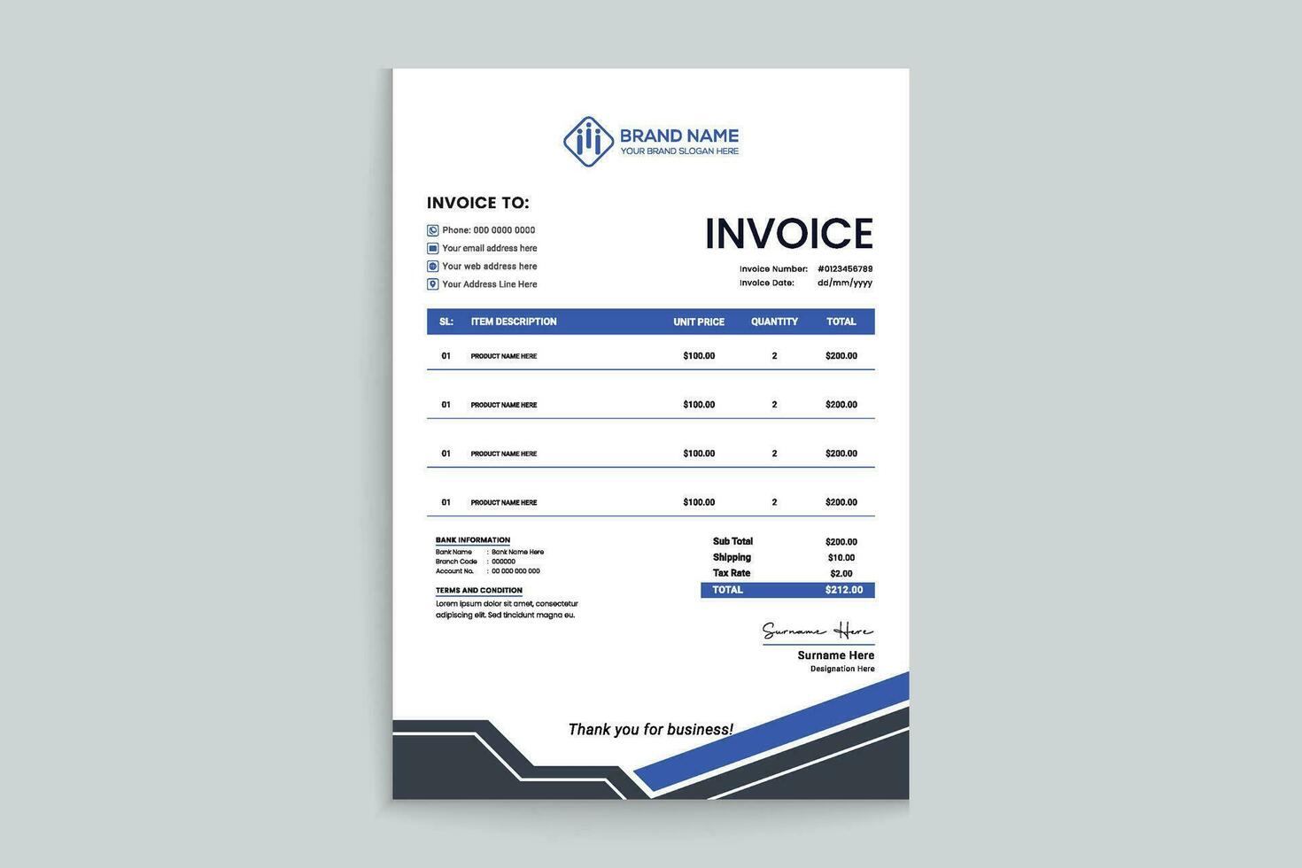 Professional invoice mockup vector